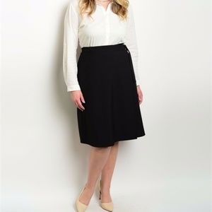 Plus Basic Black A-Line Wrap Skirt Knee Length